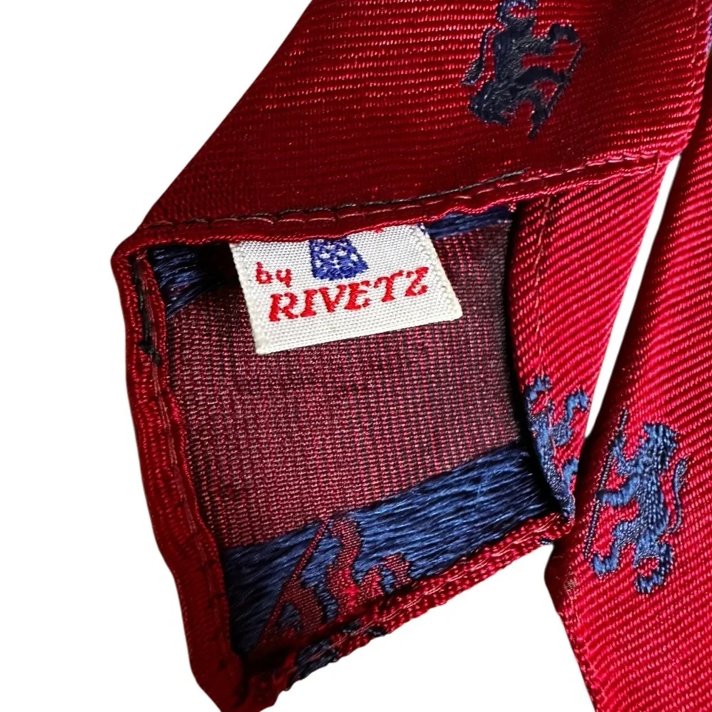 Magazzino Roma Silk Blue Stallion & Wilson’s Red Lion Silk Necktie 60s 70s 2 Tie